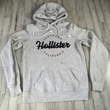 Hollister Applique Logo Hooded Sweatshirt Hoodie Sz XS Light Gray