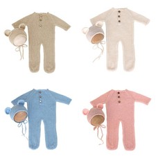 Infant Photostudio Props Bear Costume Romper Beanie Hat Photo Suit Shower Gift