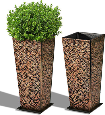2-Pack 24'' Tall Metal Planter   Hand-Hammered Textured Large Bronze Flower Pots