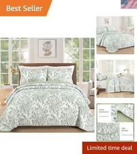 Quilt King Size, Sage Green Quilt Bedding Set with 2 Pillowcases, Botanical Q...