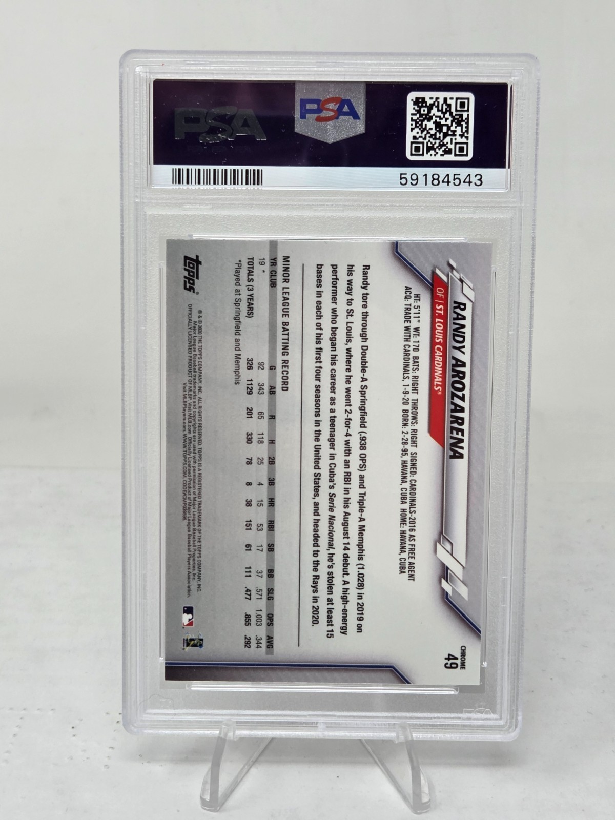 2020 Topps Chrome RANDY AROZARENA Rookie Card PSA 10 Gem Mint view 2
