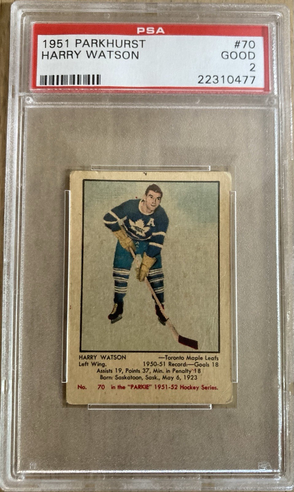 Harry Watson 1951 Parkhurst #70 Rookie Card PSA 2 Toronto Maple Leafs HOF Legend