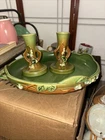 RARE Roseville Snowberry Green Candle Sticks Vase & Bowl BEAUTIFUL