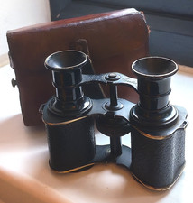ANTIQUE ATKINSON SMALL BINOCULARS x8 LEATHER CASE