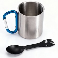Edelstahltasse mit Karabinergriff & 4in1 Göf...