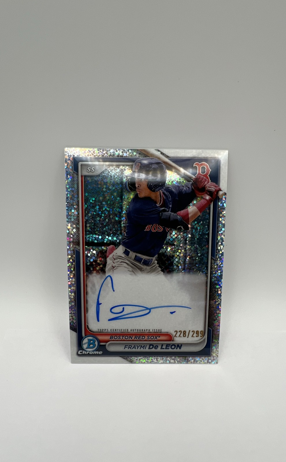 2024 Bowman Chrome Auto Fraymi De Leon #CPA-FD Speckled Refractor Red Sox /299 view 2