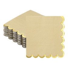 100 Pcs Scalloped Cocktail Napkins with Gold Foil(5 x 5 Inch, Light Brown)