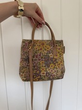 Smith & Canova floral tapestry small top handle tote bag leather trim strap