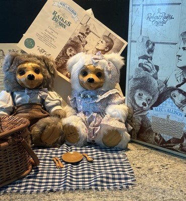 Robert Raikes Bears Alec & Allison Picnic Pair Ltd Ed 1992 Wood Face Box COA