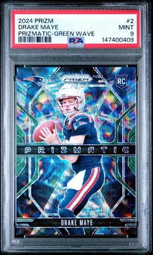 2024 Panini Prizm Drake Maye Prizmatic Green Wave Rookie RC #2 PSA 9 Mint