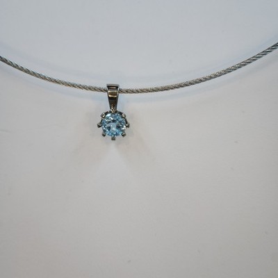 Samuel Aaron Lite Blue Topaz Pendant and Titanium Necklace