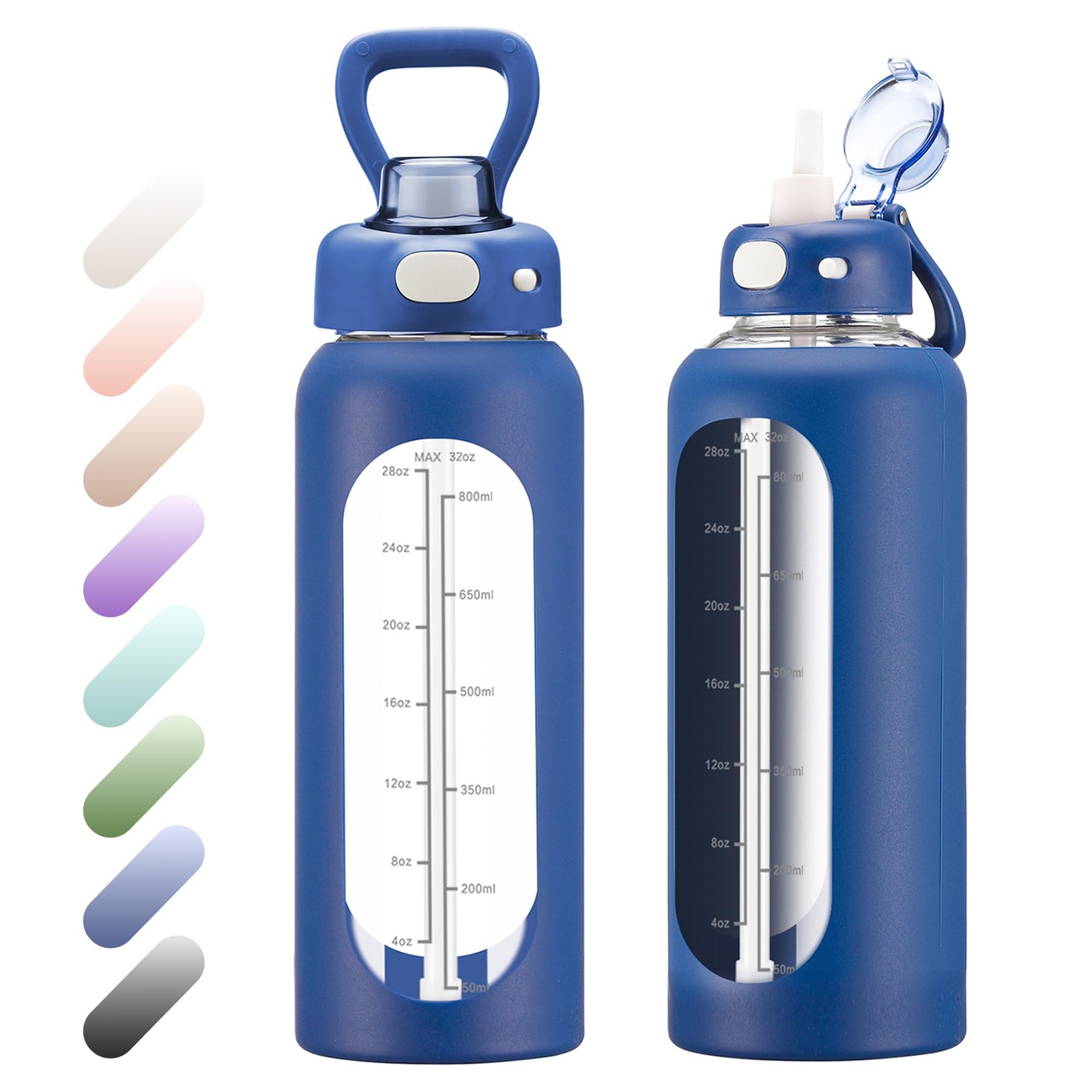 With Straw And Handle 1 Liter Glass Water Bottle Wit...
