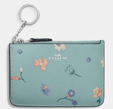 New Coach Key Pouch With Mystical Floral Print Light teal Multi C1672G