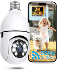 Light Bulb Security Camera, 5G 2.4Ghz 2K Security Cameras Wireless Outdoor 360