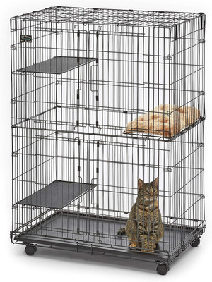 Folding Metal Indoor Cat Playpen, Cage Includes Locking Wheels, 3 Platforms, Rem