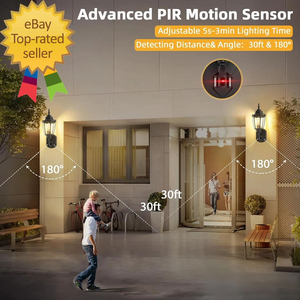 Arandela de parede externa, pacote com 2 luminárias com sensor de movimento do crepúsculo ao amanhecer - Imagem 4 de 4