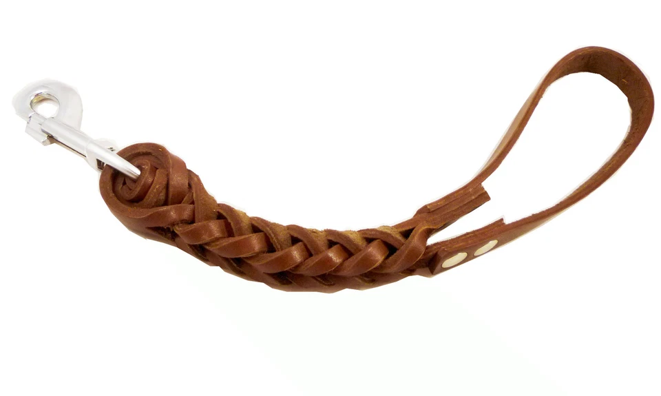 Correa corta de tráfico para perros de cuero genuino 12" trenzada 1" de ancho razas XLarge Foto 3 de 4