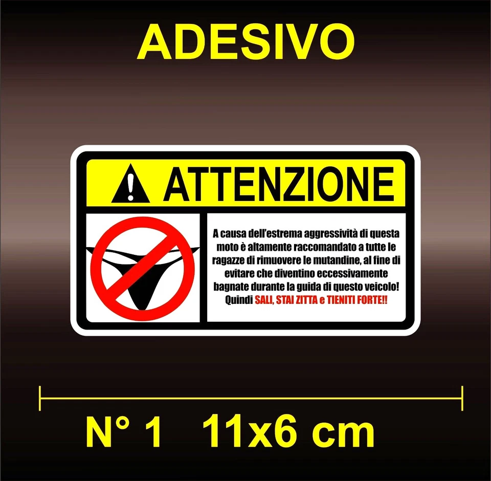 Adesivi Sticker ATTENZIONE MUTANDINE TANGA PERIZOMA MOTO BIKE JDM FAKE TAXI PORN