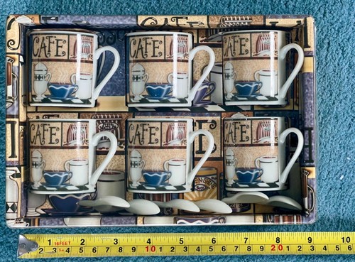 Espresso Coffee Cups With Spoons 5.5cm High Set Of Six New Boxed French