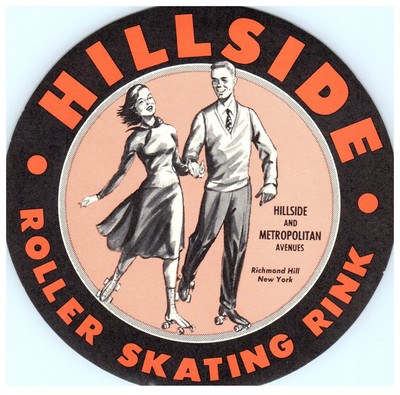 Original Vintage 1940s Roller Skating Rink Sticker Hillside Richmond Hill NY s3