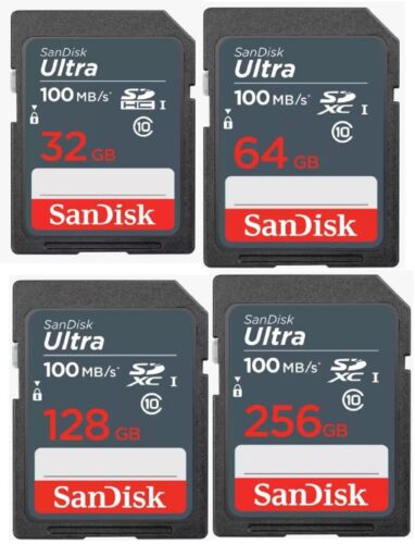 SanDisk Ultra SD Card 32GB 64GB 128GB 256GB SDHC SDXC Class 10 UHS-I 4 Cameras - Picture 1 of 17