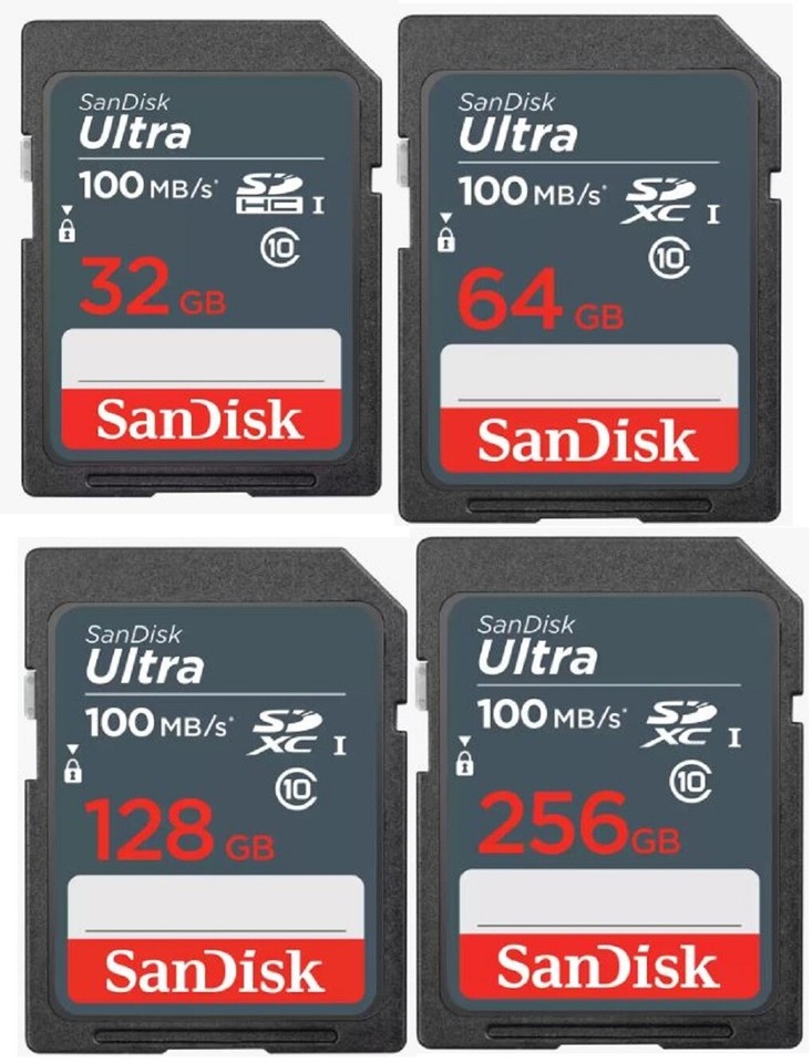 SanDisk Ultra SD Card 32GB 64GB 128GB 256GB SDHC SDXC Class 10 UHS-I 4 Cameras