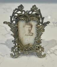 Antique 4 1/8” French Baroque Rococo Gilt Standing Photo or Picture Easel Frame