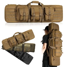 37-47" Tactical Double Rifle Bag Gun Range Padded Soft Case Backpack Carry Case