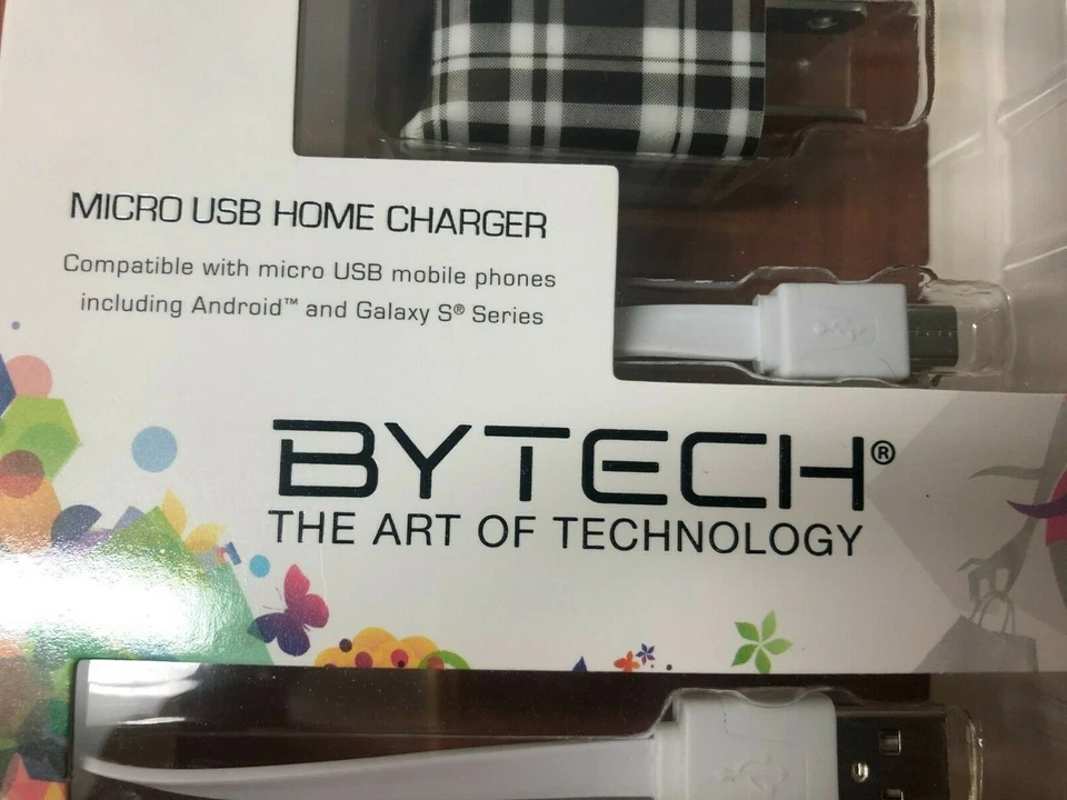 Bytech Micro USB Home Charger Black Plaid Wall Charger New in Box - Image 2 of 4