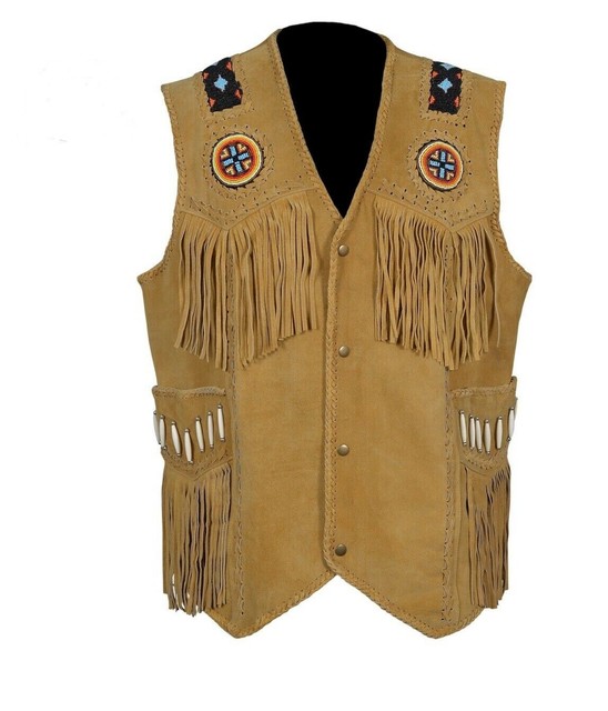 Naya Men' Native American Western Style Fringed Suede Leather Vests eBay