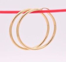 3mm X 50mm 2" Large Plain All Shiny Hoop Earrings REAL 14K Yellow Gold 4.0gr