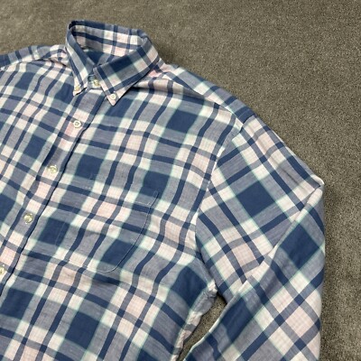 Vineyard Vines Shirt Mens Large Button Pink Blue Cotton Linen Blend Murray
