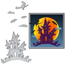 Halloween Castle Die Cuts for Card Making Halloween Witch Bats Cutting Dies S...