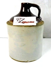 Vintage Stoneware Whiskey Jug Crock 12.5" x 9"  3 Finger Shoulder Jug 2 Tone
