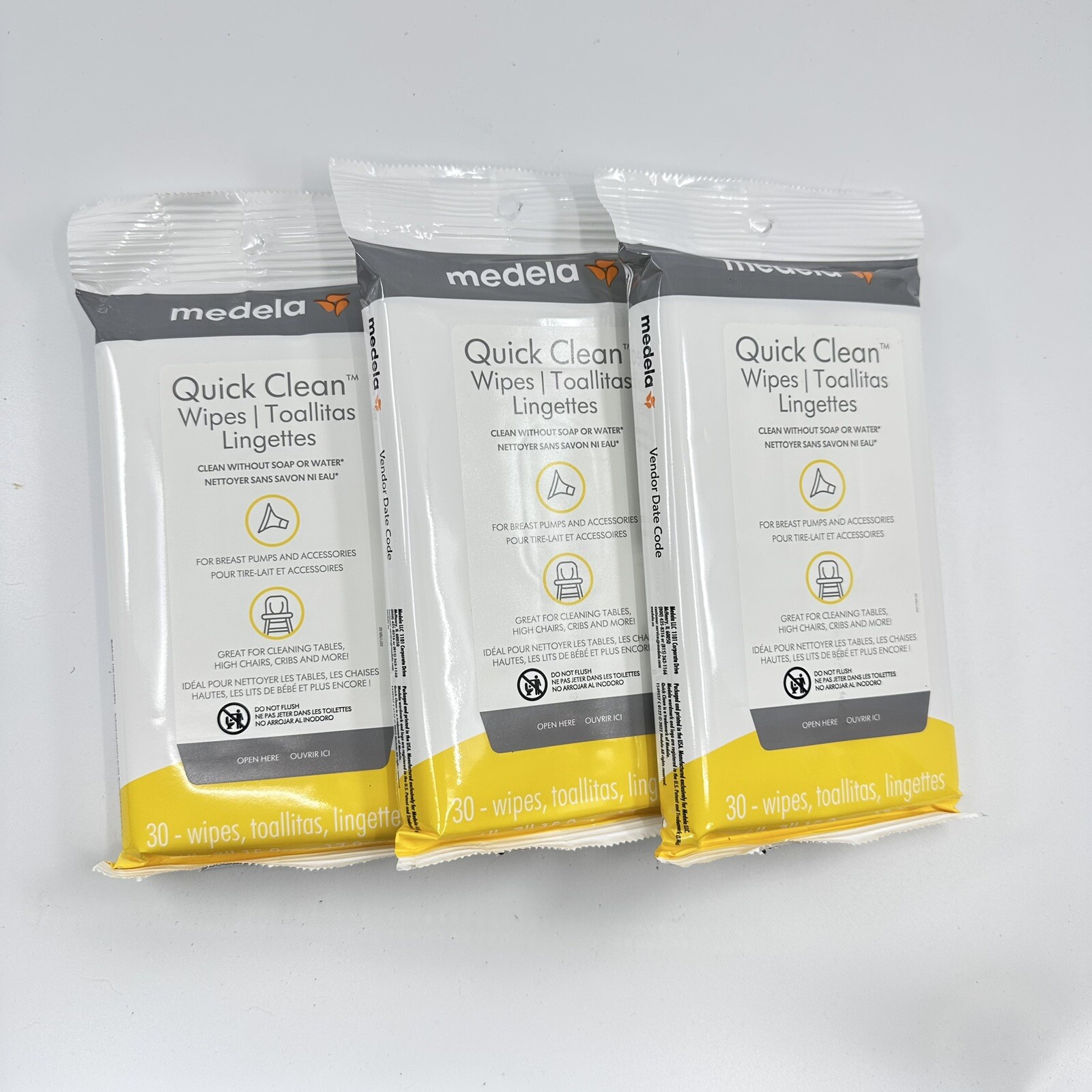 Medela Quick Clean Breast Pump and Accessory Wipes 90ct, 3 Packs of 30