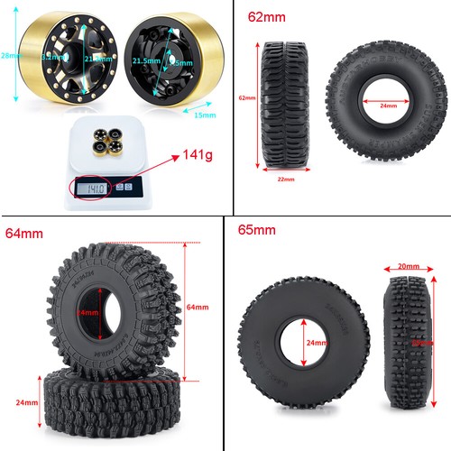 4Pcs Beadlock Wheel Rims w/ Rings & Tires for RC Crawler Car TRX4M Axial SCX24 - Picture 7 of 16