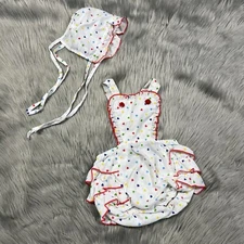 Vintage Mothercare Baby Girls White Rainbow Heart Print Ruffle Sunsuit Romper