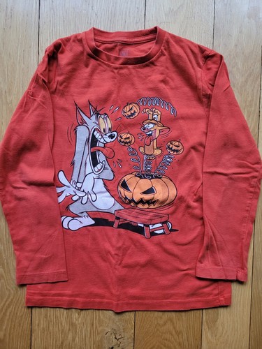 Gap Kids Outfit Halloween 'Tom & Jerry' Orange Shirt, Blue Jeans, Size 8 (M) - Picture 3 of 12