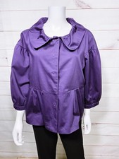 Elle Womens Jacket Size Xl Purple Snap Button Up Lined Zip Pockets 3/4 Sleeve