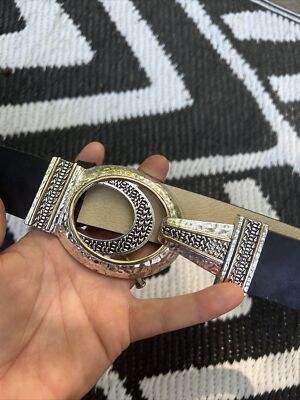 Chicos Genuine Leather Black Adjustable Waist Belt Silver  display picture 3