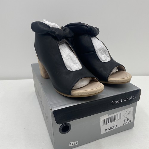 Good Choice Womens Kimora Faux Leather Bow Pumps Peep-Toe Heels Shoes 7.5 Black - 第 1/9 張圖片