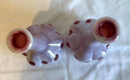 2 - Vintage Fenton art glass cranberry opalescent coin dot barber bottles - Picture 4 of 4