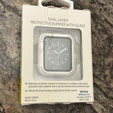 Withit Dual Layer Protective Bumper with Glass for 38MM Apple Watch White/Blush