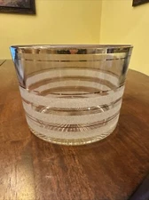 Vtg Bartlett Collins Gold and White Sugared Striped Glass Ice Bucket Gold Rim