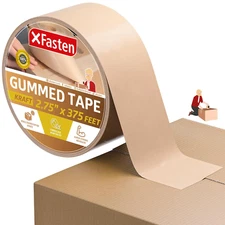 Brown Gummed Kraft Paper Packing Tape Roll, 2.75" x 375' for Sealing