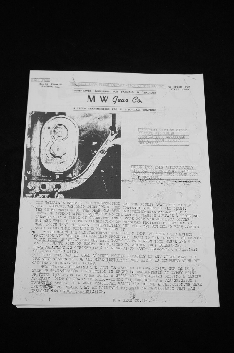 M&W Gear Co. 9 Speed Transmission IH Farmall H M Super M MTA