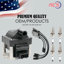 Ignition Coil & Spark Plug & Wire Set OEM For VW Golf Jetta Cabrio Passat UF364