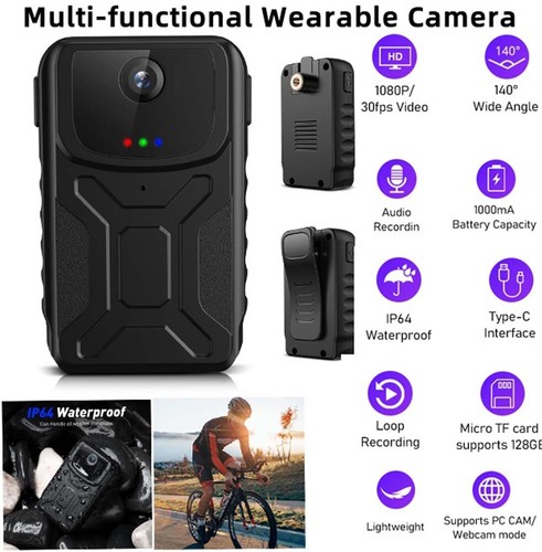 Mini Body Camera 1080P FHD IP64 140 Degree Wide W/Audio /Clip Video Recorder