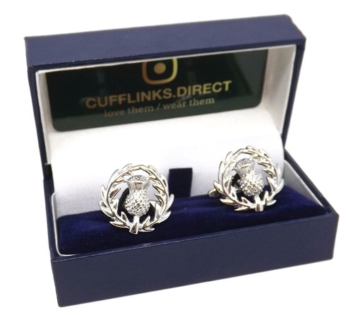 Scottish Scott Scotland Silver Rhodium Thistle Gift Cuff links CUFFLINKS DIRECT - Picture 5 of 8