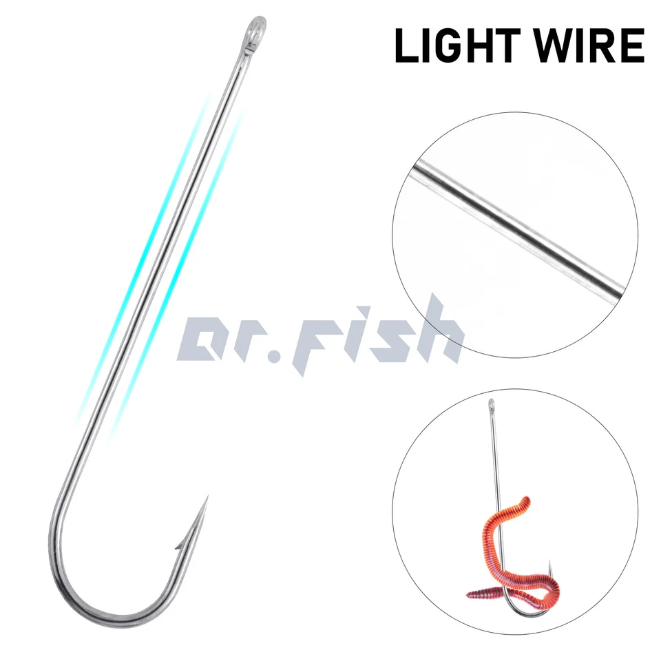 Dr.Fish 100pcs Aberdeen Fishing Hooks Long Shank Offset Circle Bass Pike Tackle - Image 4 of 4